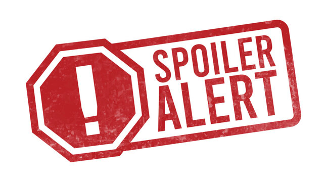 spoiler alert stamp with red exclamation point and octagonal border isolated on white