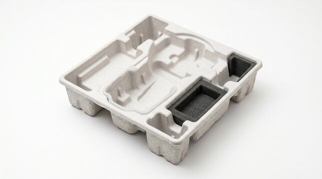 Recyclable molded fiber pulp packaging insert designed for secure electronic device protection shown in this clear studio product photography shot