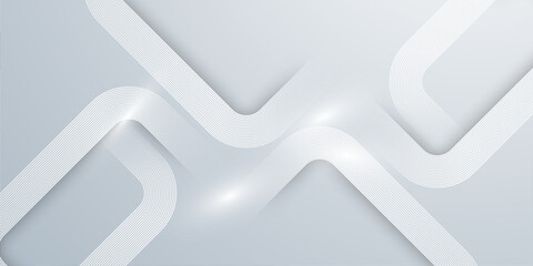 Fototapeta premium White Curved Band Paths on Soft Gray Abstract Background, Minimal Tech Line Pattern Wallpaper for Corporate Web Banners