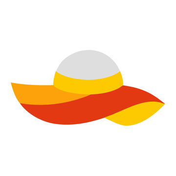 Women's Summer Sun Hat in Red and Yellow Colors for Beach, Travel and Vacation Icon