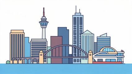 Obraz premium Aerial view of vibrant city skyline with modern skyscrapers and bridges in daylight