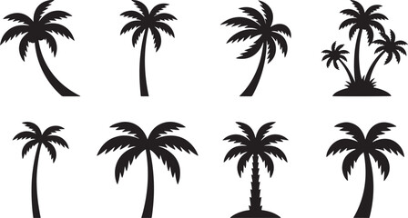 Naklejka premium Diverse black silhouette palm trees on white background