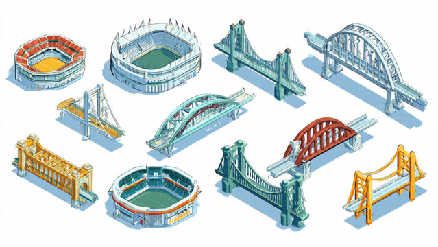 Collection of detailed bridge models showcasing diverse structures for urban infrastructure design