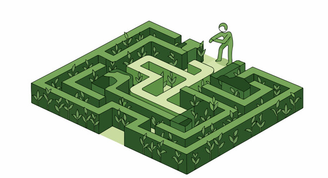 Green maze with a simple figure interacting with it