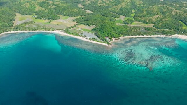 Tropical agricultural land and blue sea in Santa Fe, Tablas, Romblon. Philippines.
