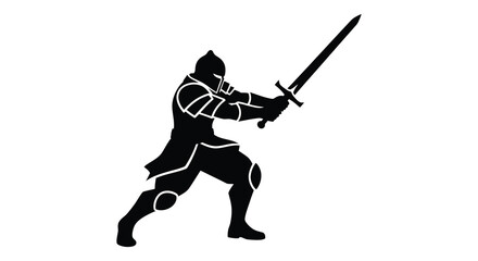 Obraz premium Knight with sword in fighting pose black silhouette
