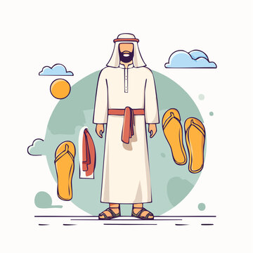 Man in Traditional Arabic Clothing with Sandals and Scarf