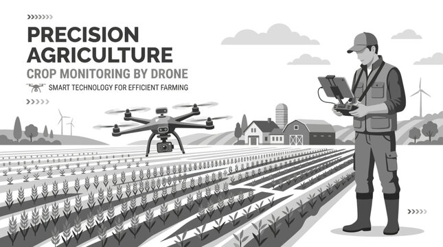 A farmer operating a drone for precision agriculture crop monitoring.