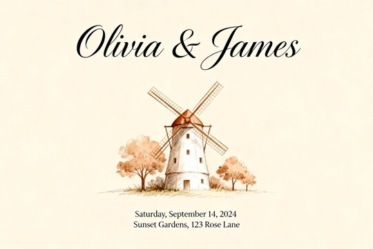 Wedding invitation with windmill