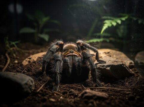 Hairy Tarantula Emerging From Its Burrow