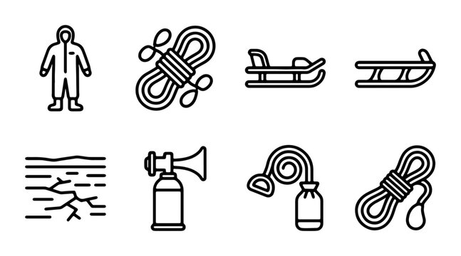 Winter Adventure Icons: Sleds, Ropes, Hazmat Suit, Air Horn, Cracked Earth, Survival Gear