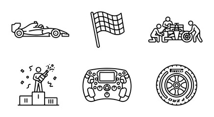 Obraz premium Formula 1 Racing Icons: Speed, Victory, and Motorsport Elements for Sports and Technology
