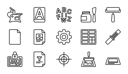 Fototapeta premium Printing Press Icons, Typography Elements, Graphic Design Tools, 15 Vector Graphics