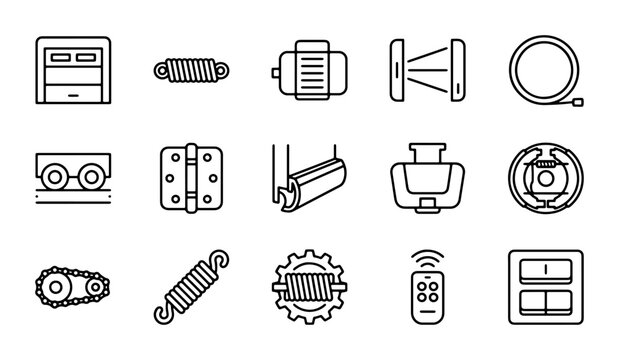 Garage Door Parts Icons, Opener Components, Hardware Set, Motor, Spring, Remote