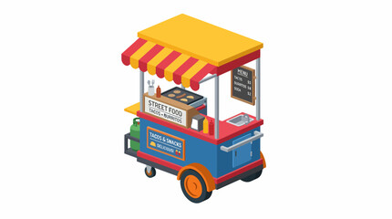 Naklejka premium Isometric Street Food Cart with Grill and Menu - 3D Illustration