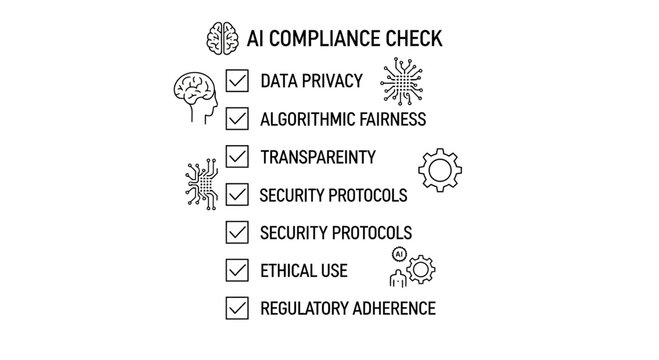 Ai compliance checklist illustration with data privacy and ethical use concepts