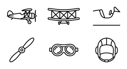 Retro Aviation Icons: Biplane, Propeller, Goggles, Helmet, Cockpit, Vintage Aircraft Elements © Mamun