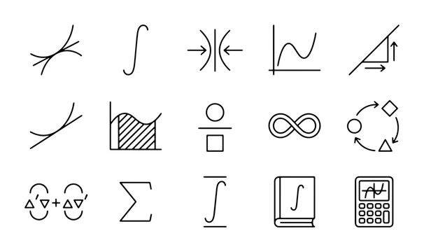 Mathematical Symbols Vector Icons Set: Calculus, Algebra, Geometry Concepts