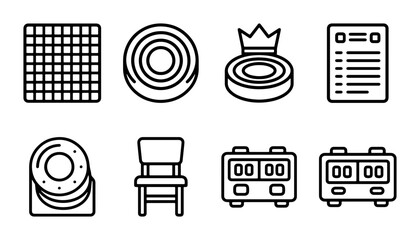Chess Game Icons Set, Board, Pieces, Timer, Score Sheet, Chair, Vector Graphics © AbKuddus