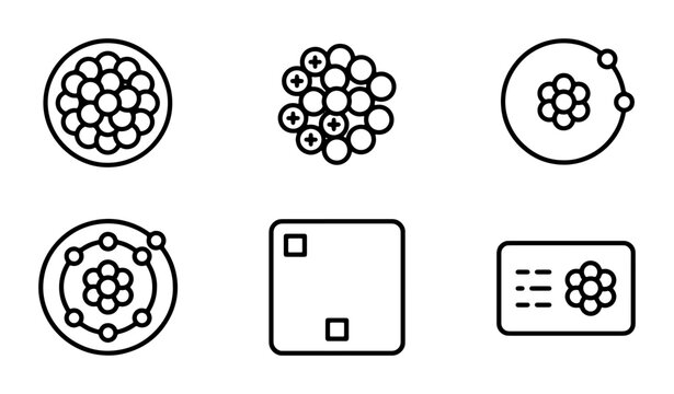 Atomic Structure Icons, Science Symbols, Molecular Models, Chemistry Elements, Vector Graphics