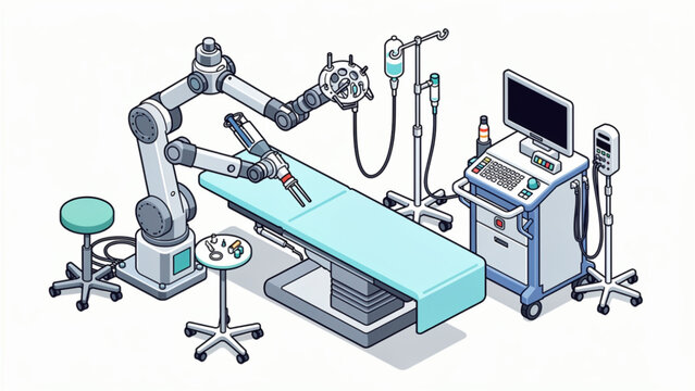 Advanced robotic surgical arm performing minimally invasive procedure in operating room