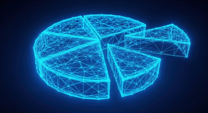 Blue neon digital pie chart with one slice separated illustration