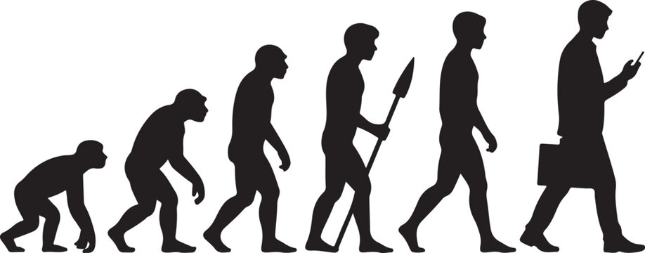 Evolution of man from ape to modern smartphone user
