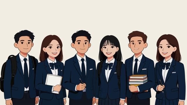 Group of young international students in formal school uniforms