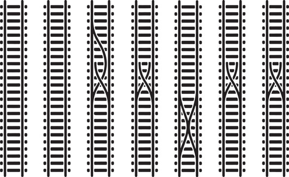 Railroad track switches with crossing lines illustration