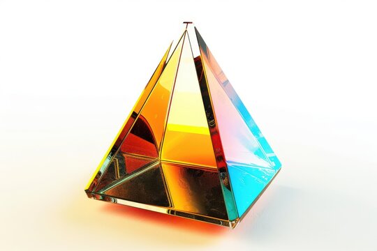 A faceted geometric object, resembling a prism or a crystal structure, refracts light into a spectrum of vibrant colors, creating a dazzling display of abstract beauty.