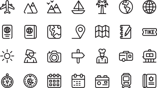 Set of flat travel and adventure icons
