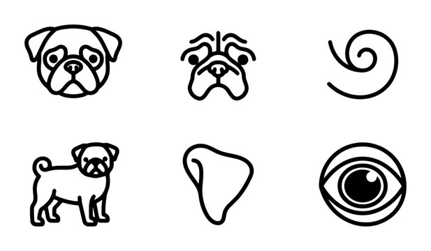 Minimalist Pug Dog Icons, Cute Pet Faces, Vector Art Set for Animal Lovers