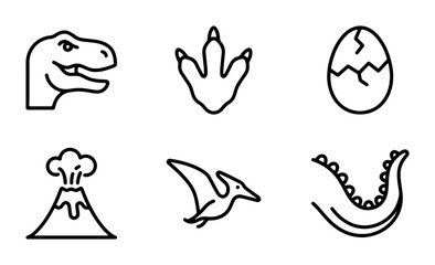 Dinosaur Icons Set, Prehistoric Vector Graphics, Jurassic Era Symbols, Kid-Friendly Paleontology © Hossen