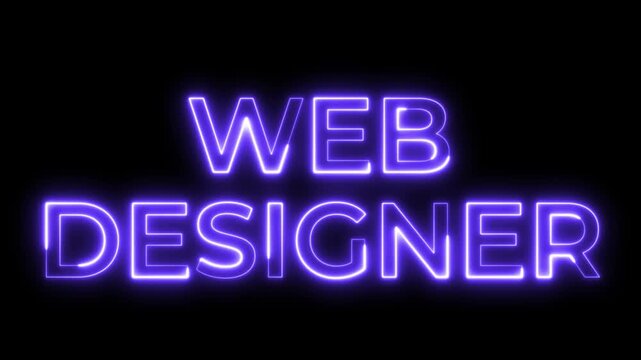 Neon Glowing Web Designer Text Animation on Black Background