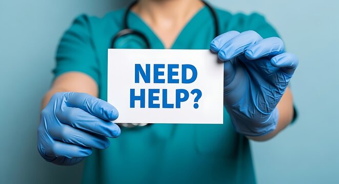 Medical professional offering help with a card