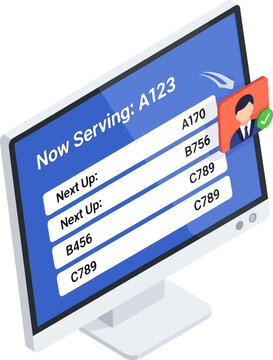 Digital display screen showing current queue numbers for service vector can be editable