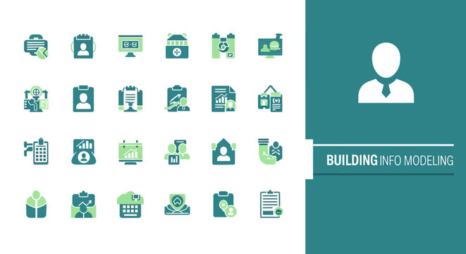 Building Information Modeling Icons Representing Various Construction And Architectural Concepts