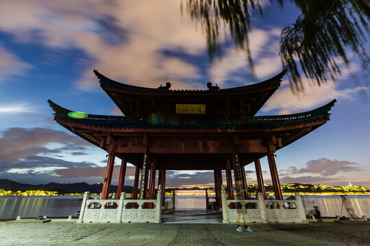 Cui Guang Pavilion at West Lake in Hangzhou at Night