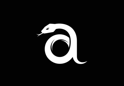 Minimalist white snake forming lowercase letter a logo icon