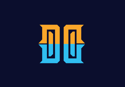 Modern DG monogram logo with athletic font on blue background