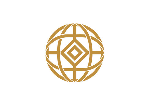 Modern golden geometric globe logo on white background