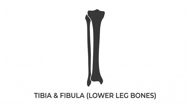 Black silhouette of tibia and fibula lower leg bones illustration with calf bone