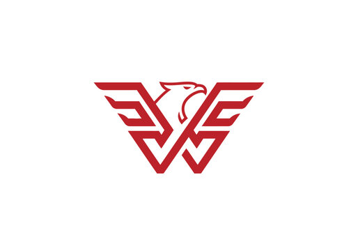 Red eagle head logo integrated into geometric letter W