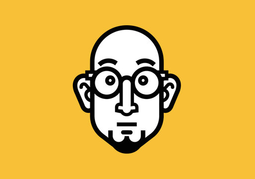 Stylized bald man face with glasses and goatee avatar