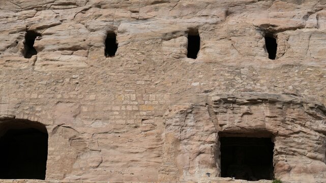 The old big sculptures view carved on the hill near Datong city in China for the buddhism reason
