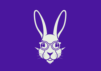 Obraz premium Stylized white rabbit wearing round glasses on purple background