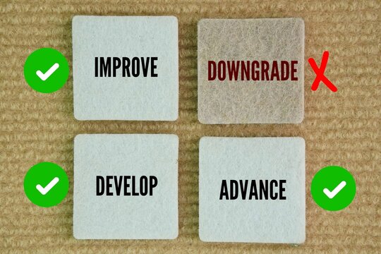 Opposite words for downgrade are Improve, Develop, Advance. they describe growth, betterment, or progress.  approve cherish commend compliment enlarge exalt fix laud mend overrate praise.