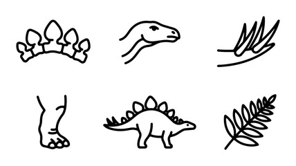 Dinosaur Icons Set: Stegosaurus, Foot, Head, Plants, Vector Graphics for Kids © Tanvir