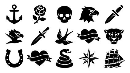 Classic Tattoo Flash Motif Silhouette Icons Set © Mediasegment