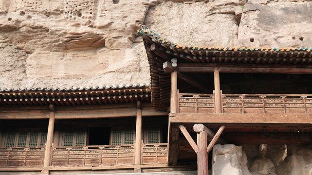 The old big sculptures view carved on the hill near Datong city in China for the buddhism reason
